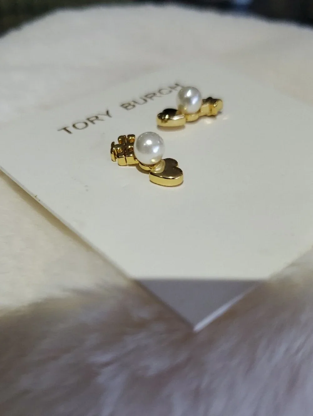 Tory Burch Gold Pearl Heart & Star Drop Studs Post Earrings NWOT Dainty Girlie